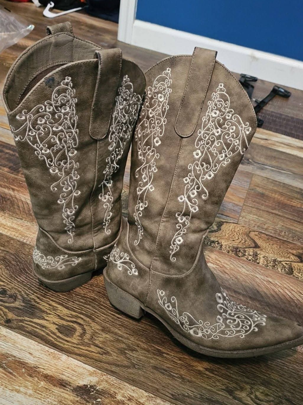 Women’s Taupe, The Wedding Boot. Embroidered Western Cowboy Boots